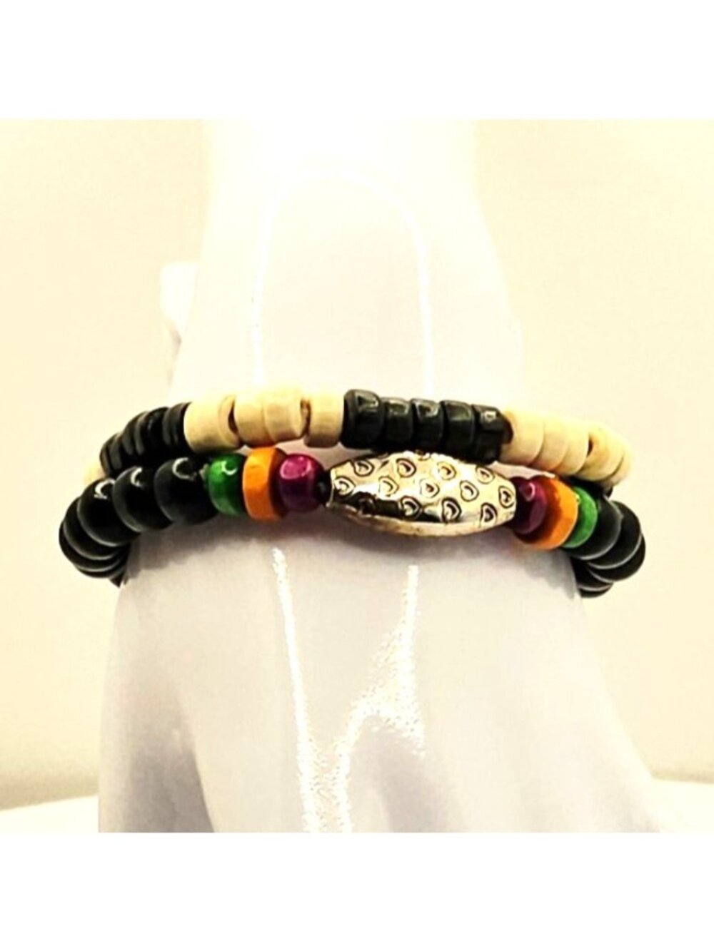 Unisex Tribal Bracelet Stack, Wood Bead Stretch Bracelets, Boho Layered Jewelry